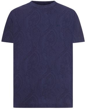 Etro Cotton T-Shirt With Arnica Pattern - Blue