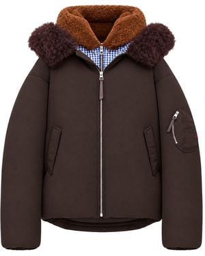 Loewe Bomber in rivestimento tecnico con costruzione a doppio strato e retro a quadri - Marrone