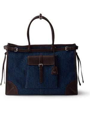 Prada Borsa shopping bonnie in denim e pelle - Blu