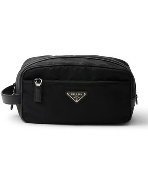 Prada Travel Pouch In Re-nylon And Saffiano - Black