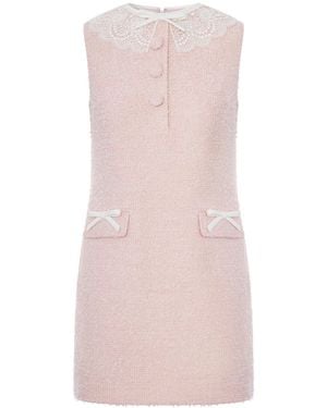 Self-Portrait Mini Dress With Boucle Lace Collar - Pink