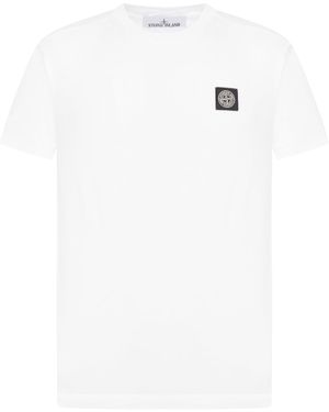 Stone Island T-shirt in cotone con logo compass - Bianco