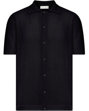 Roberto Collina Perforated Knit Shirt With Classic Collar - Black