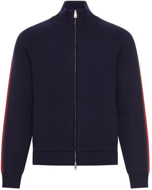Gucci Wool Jacket With Zip And Side Web Band - Blue