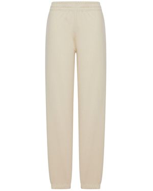 Burberry Cotton Jogging Trousers With Check Applique - Natural