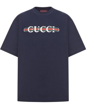 Gucci Printed Cotton Jersey T-Shirt - Blue