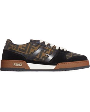 Fendi Match Ff Jacquard Fabric And Suede Trainers - Black