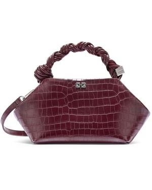 Ganni Small Blue Crocodile-effect Bag In Burgundy Color - Purple