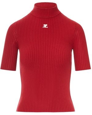 Courreges Reedition Short Sleeves Rib Knit Jumper - Red