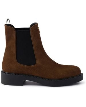 Prada Chocolate Suede Ankle Boots - Brown