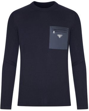Prada Wool Jumper With Re-Nylon Pocket - Blue
