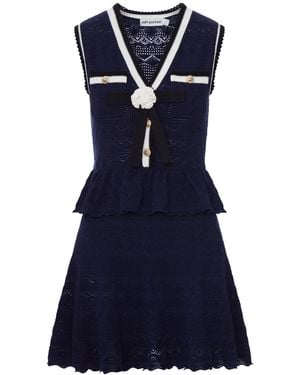 Self-Portrait Peplum Quilted Knit Mini Dress - Blue
