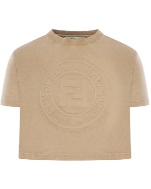 Fendi T-shirt crop con logo roma - Neutro