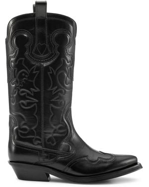 Ganni Stivali western ricamati con gambale medio - Nero