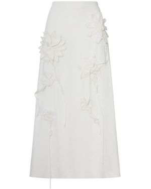 FARM Rio Midi Skirt With 3d Flowers - White