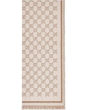 Gucci Double Side "gg" Wool Scarf - Natural