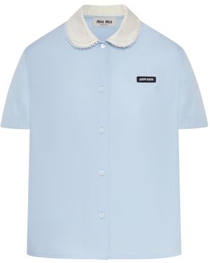 Miu Miu Short-Sleeved Cotton Poplin Shirt - Blue