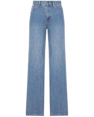 Self-Portrait Straight Leg Denim Jeans With Rhinestone - Blue