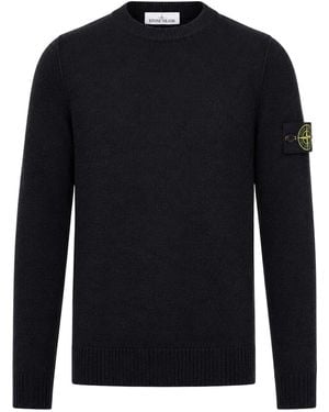 Stone Island Melange Effect Sweater With Compass Logo - Blue