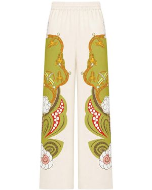 La DoubleJ Silk Palazzo Pants With Placed Print - White