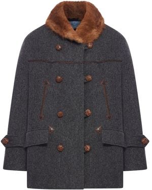 Prada Cappotto chevron in lana - Grigio