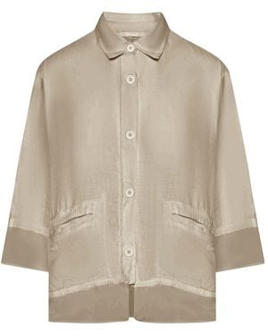 Transit 3/4 Sleeve Linen Shirt With Georgette Inserts - Natural