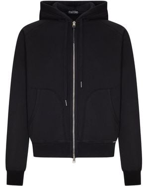Tom Ford Felpa in jersey di cotone con zip e cappuccio - Nero