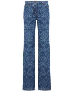 Etro Jacquard Denim Jeans With Ornamental Pattern - Blue