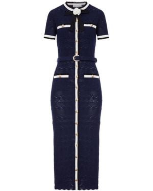 Self-Portrait Perforated Knit Midi Dress - Blue