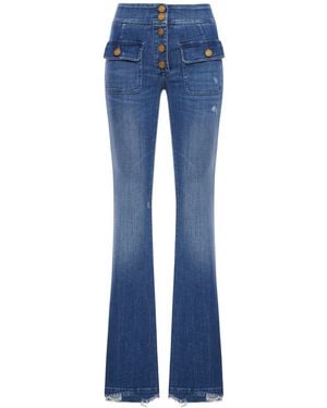 The Seafarer Anais Flare Jeans With Buttons And Fringed Hem - Blue