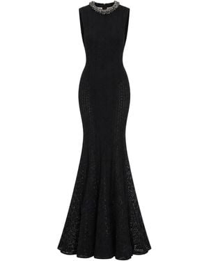 Self-Portrait Maxi abito in maglia traforata con perline - Nero