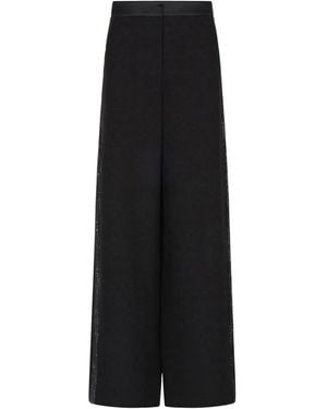 Giorgio Armani Wide Silk Trousers With Rhinestone Detail - Black