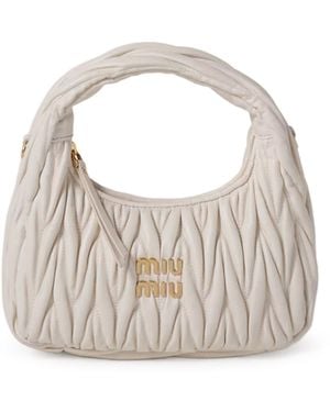 Miu Miu Wander Hobo Bag In Matelassé Nappa - White
