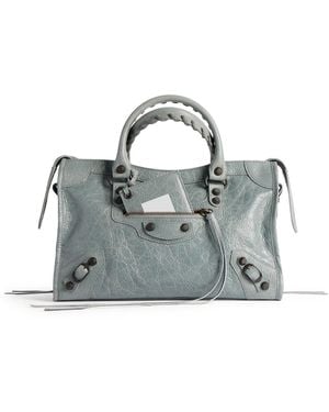 Balenciaga Le City Small Bag In Arena Grey- Lambskin With Brass Finishing - Blue