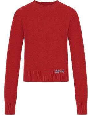 Loewe Maglia in lana con ricamo realizzato a mano e applicato sull`orlo - Rosso