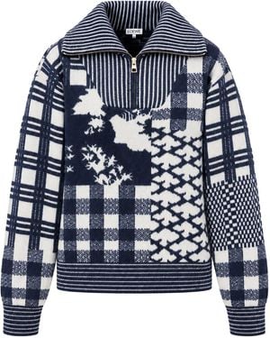 Loewe Double-Faced Wool Sweatshirt With Jacquard Piqué Stitching - Blue