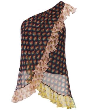 Etro Asymmetric Top With Micro Floral Print - Brown