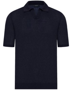 Nome G Silk V-Neck Polo Shirt - Blue