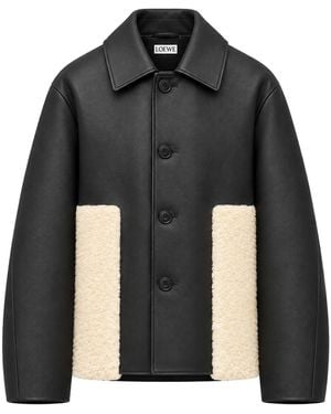 Loewe Giacca in nappa di agnello con finiture in shearling a contrasto - Nero