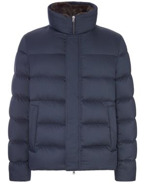 Herno Padded Puffer Jacket With A High Collar And Faux-Fur Lining - Blue
