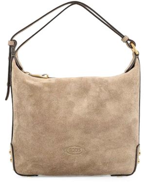 Tod's Borsa a spalla mini in pelle scamosciata metal dots - Bianco