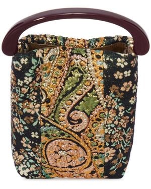 Dries Van Noten Borsa a secchiello in tessuto jacquard con manico rigido - Nero