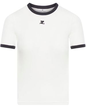 Courreges Cotton T-Shirt With Contrasting Profiles - White