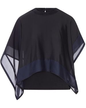Sacai Cotton T-Shirt With Chiffon Cape - Blue