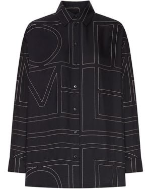 TOTEME Silk Shirt With Monogram Embroidery - Black