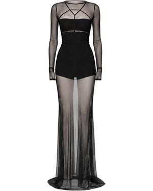 Rick Owens Long Transparent Tulle Dress - Black