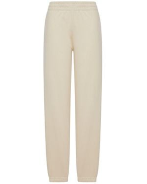 Burberry Cotton Jogging Trousers With Check Applique - Natural