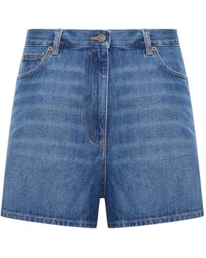 Valentino Garavani Solid Denim Shorts - Blue
