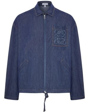 Loewe Zip-Up Denim Jacket With Embroidered Pocket - Blue