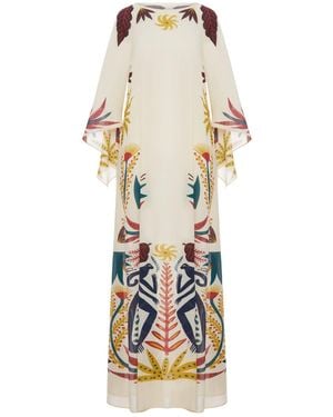 Etro Long Caftan Dress With Artistic Print - White
